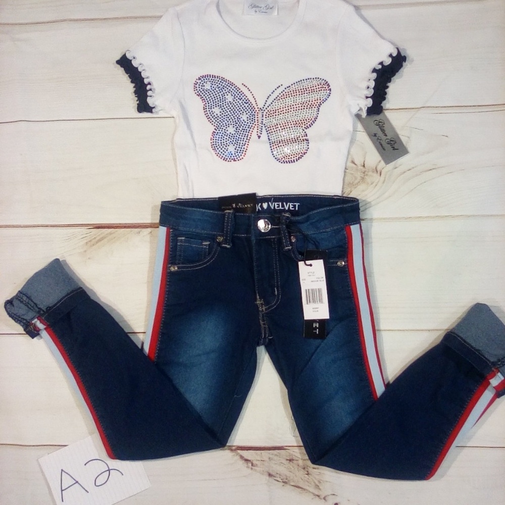 Short sleeve Ruffle Top and Denim Pants
